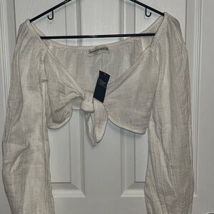 A&F White Women's Crop Front-Tie Top